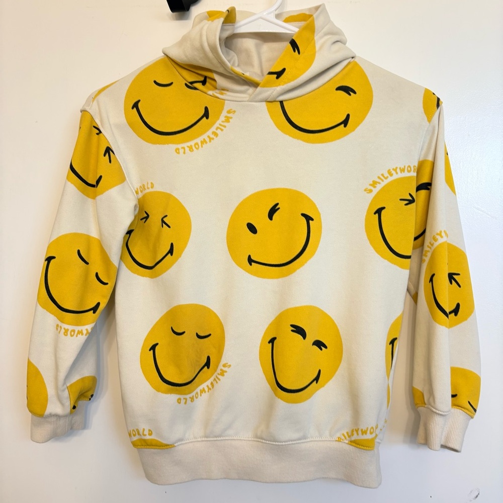 H&M x Smiley World Sz 6x-7 Pullover Hoodie Sweatshirt Cream Yellow Smiley Face